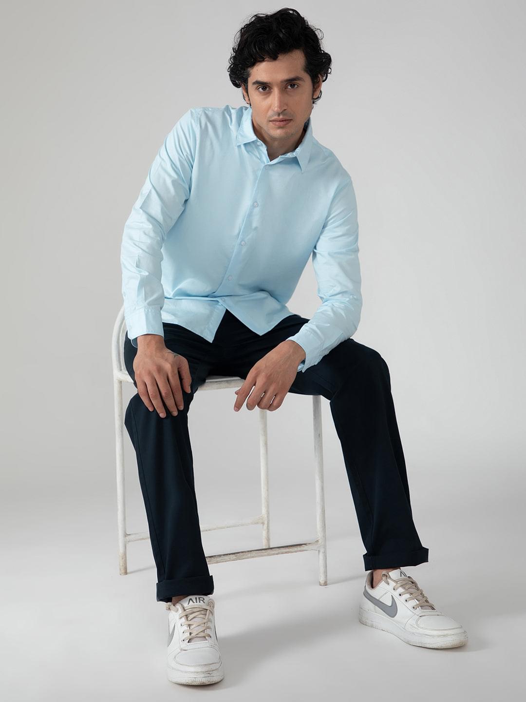 Leightweight Tencel Shirt in Sky Blue- Comfort fit