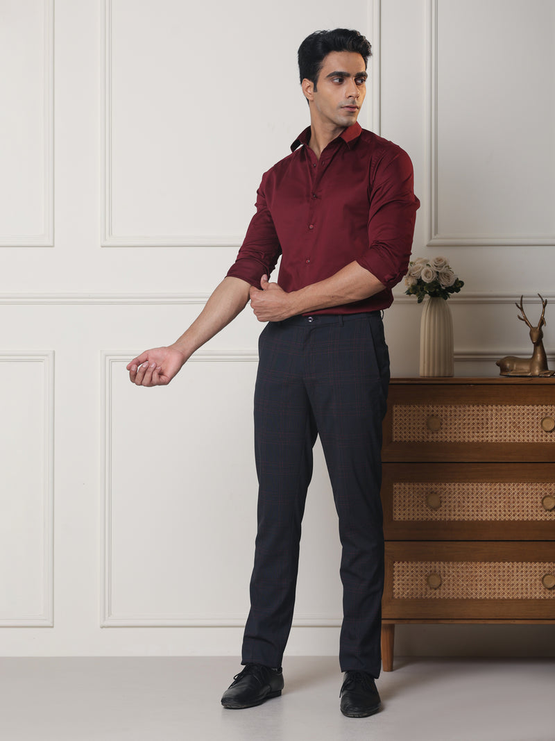 2 Way Stretch Checked Formal Trousers in Charcoal Grey - Slim Fit