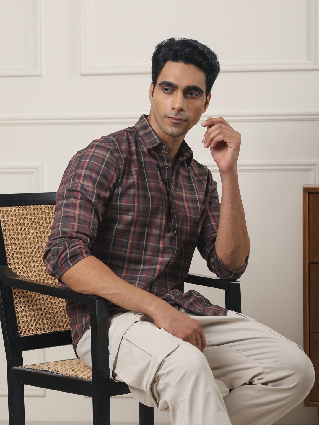 Cotton Checked Casual Shirt in Maroon - Comfort Fit