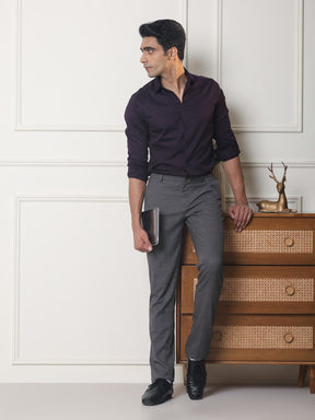 2 Way Stretch Checked Formal Trousers in Grey Violet - Slim Fit