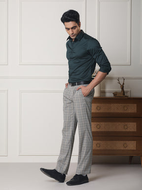 2 Way Stretch Checked Formal Trousers in Hazelwood - Regular Fit