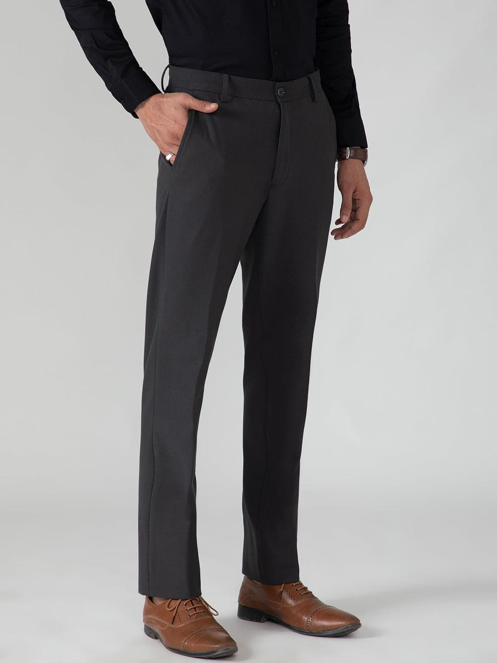 4-Way Stretch Formal Trousers in Charcoal Grey- Slim Fit