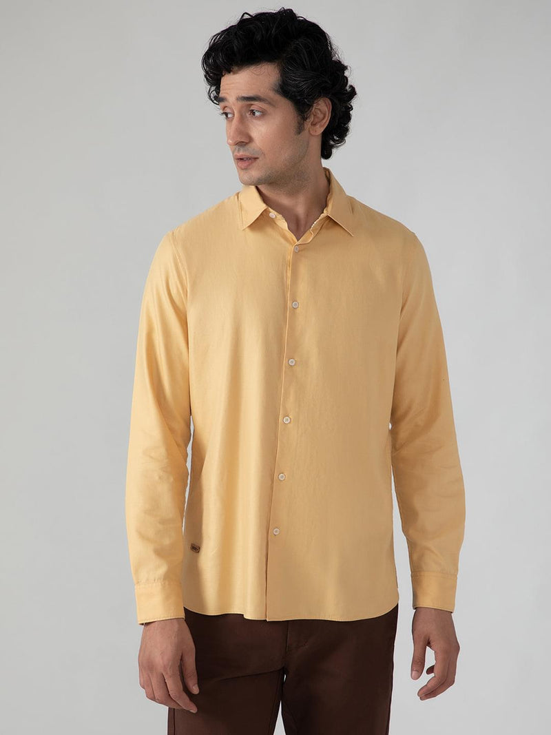 Leightweight Tencel Shirt in Tuscany Yellow- Comfort Fit