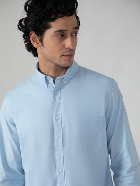 2 Way Stretch Oxford Shirt in Sky Blue- Comfort Fit