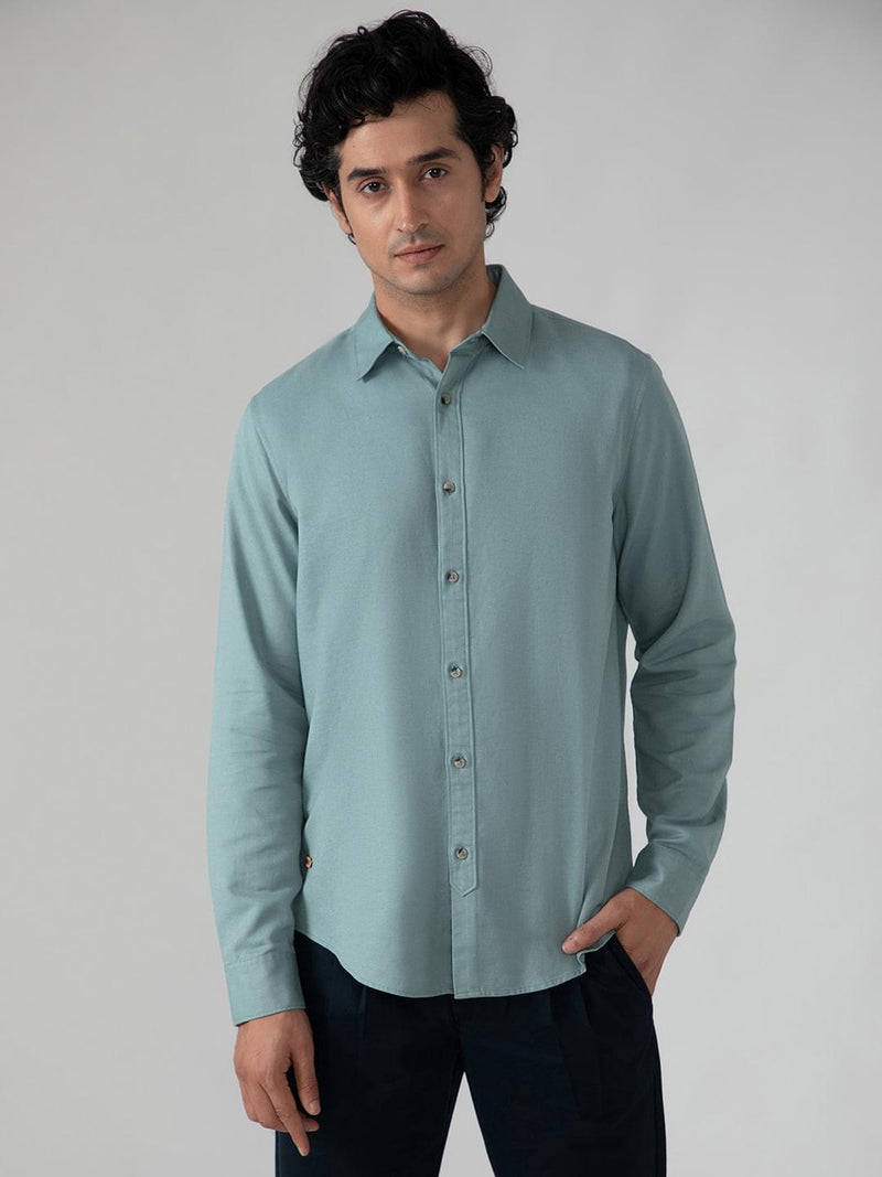 Lightweight Cotton Linen Shirt in Sea Green- Comfort Fit