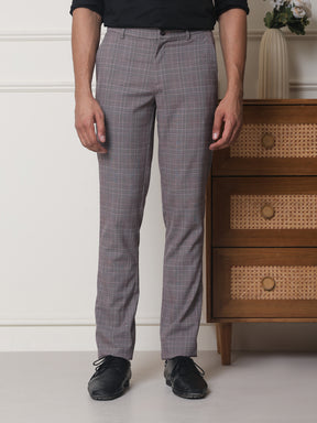 2 Way Stretch Checked Formal Trousers in Mauve - Slim Fit