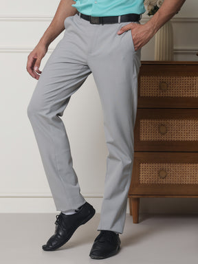 Flex Waist 4-Way Stretch Formal Trousers in Steel Grey - Slim Fit