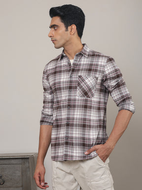 Cotton Checked Casual Shirt in Wine - Comfort Fit