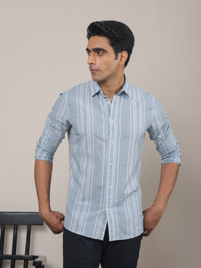 Cotton Striped Casual Shirt in Ash Blue - Comfort Fit