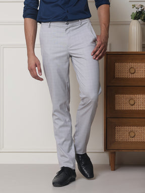 2 Way Stretch Checked Formal Trousers in Lunar Grey - Slim Fit