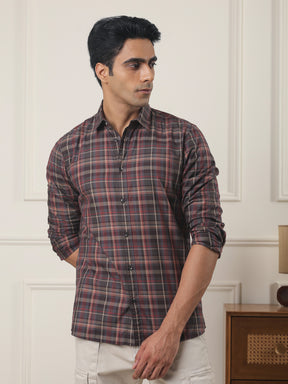 Cotton Checked Casual Shirt in Maroon - Comfort Fit