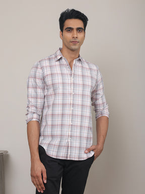 Cotton Checked Casual Shirt in Blush Pink - Comfort Fit