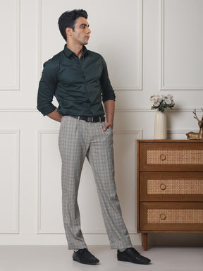 2 Way Stretch Checked Formal Trousers in Hazelwood - Regular Fit