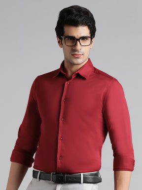 2 Way Stretch Satin Shirt in Maroon