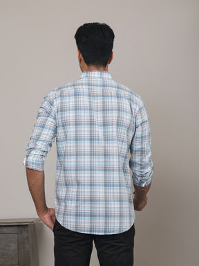 Cotton Checked Casual Shirt in Powder Blue - Comfort Fit