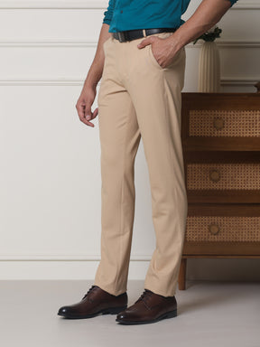 Flex Waist 4-Way Stretch Formal Trousers in Sand - Slim Fit