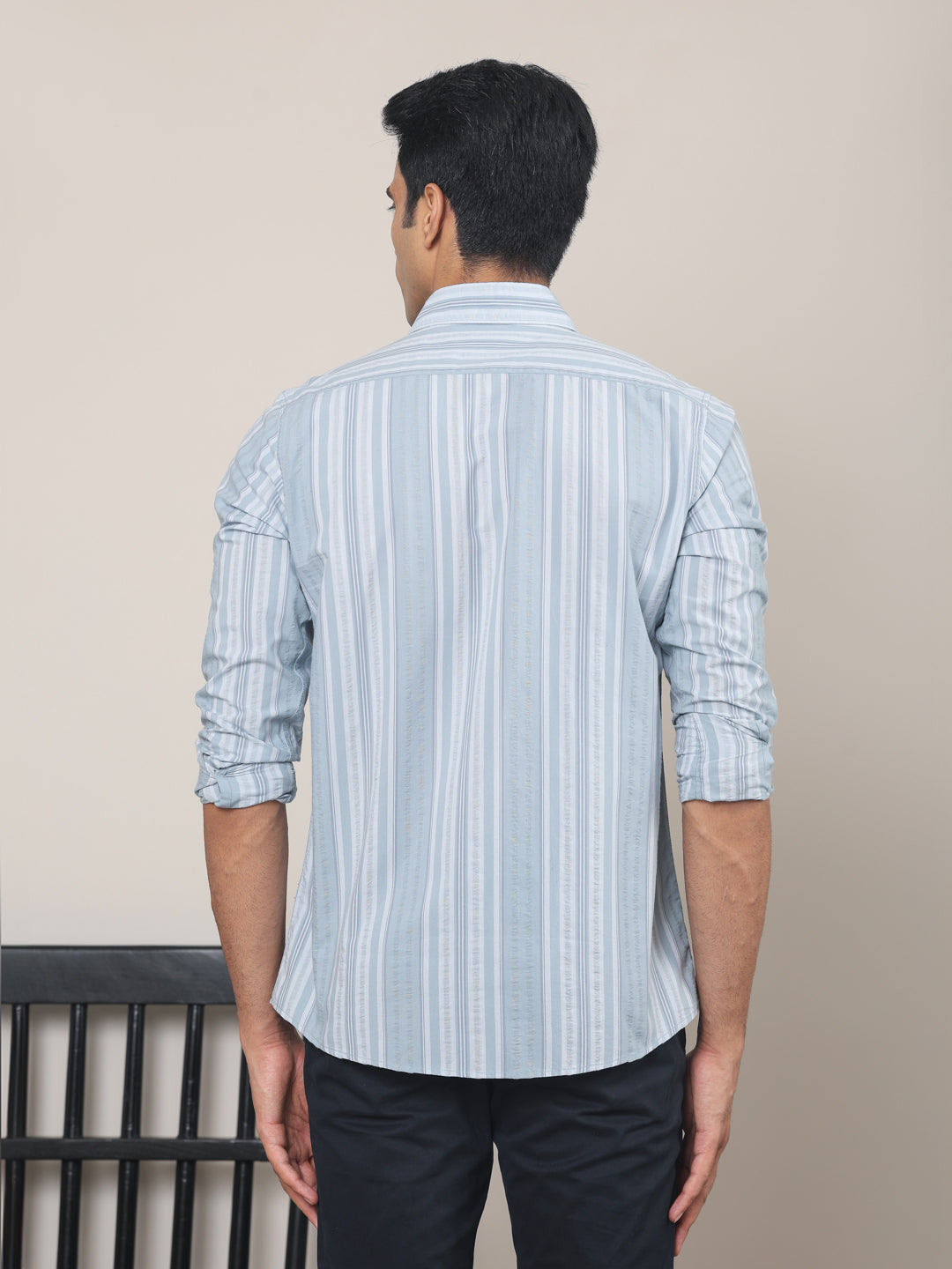 Cotton Striped Casual Shirt in Ash Blue - Comfort Fit