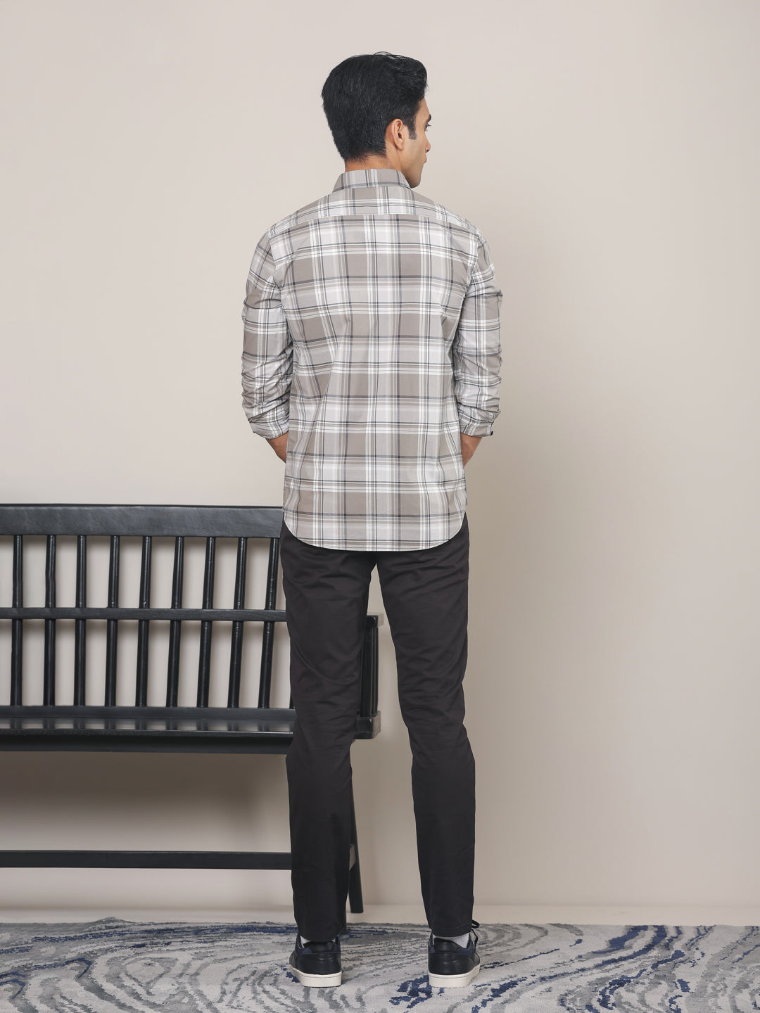 Cotton Checked Casual Shirt in Grey - Comfort Fit