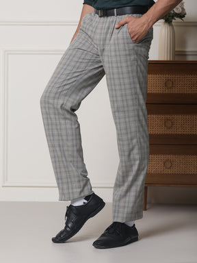 2 Way Stretch Checked Formal Trousers in Hazelwood - Regular Fit