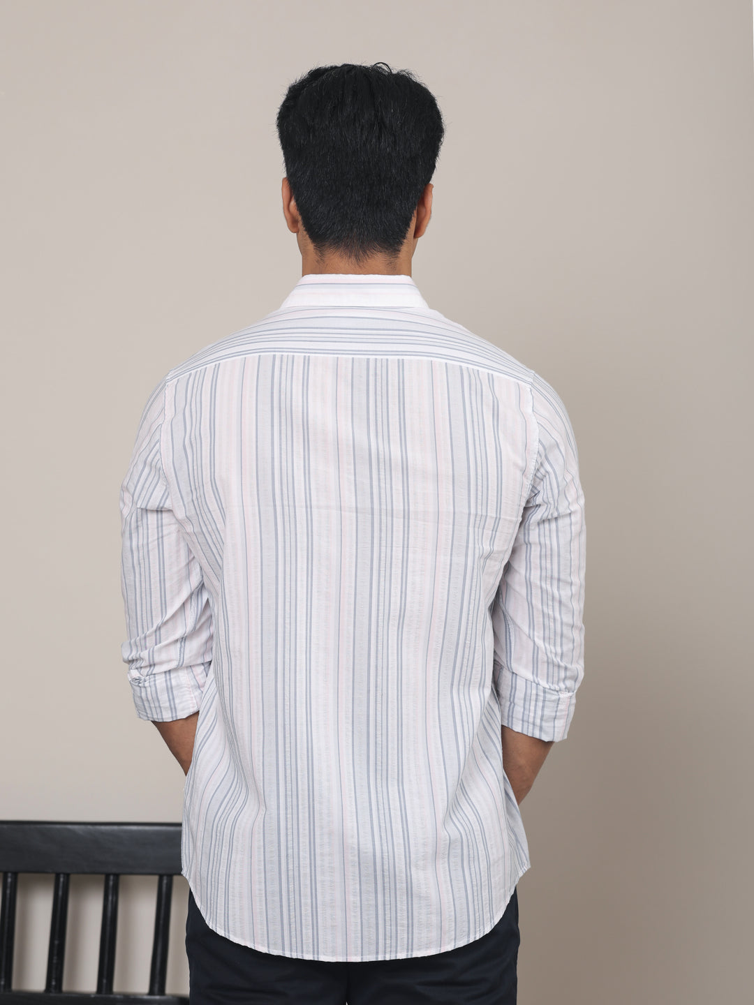 Cotton Striped Casual Shirt in Sky/White - Comfort Fit