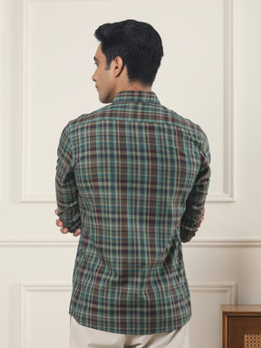 Cotton Checked Casual Shirt in Forest Green - Comfort Fit