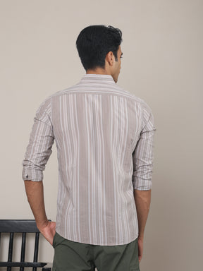 Cotton Striped Casual Shirt in Ash Grey - Comfort Fit