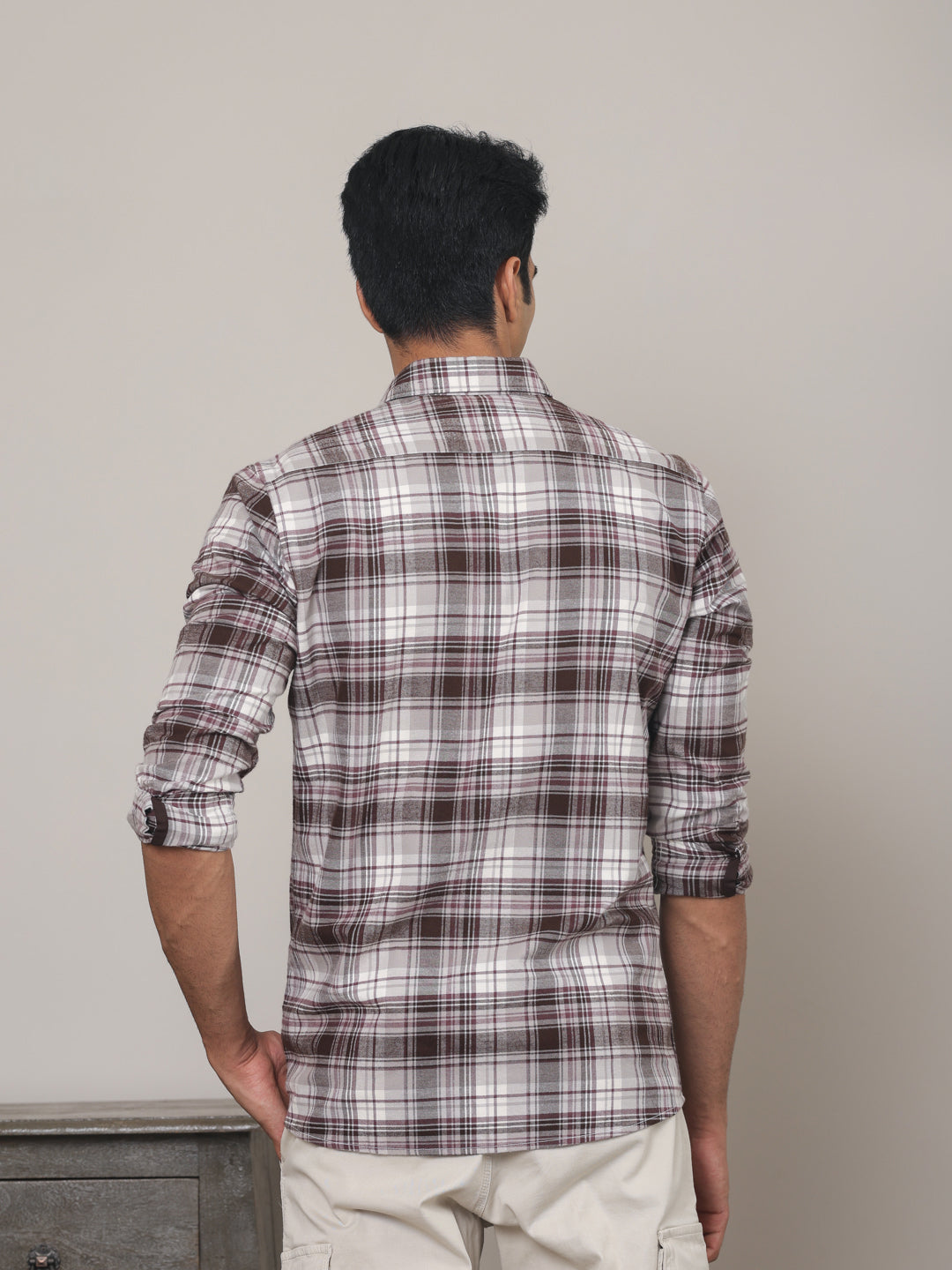 Cotton Checked Casual Shirt in Wine - Comfort Fit