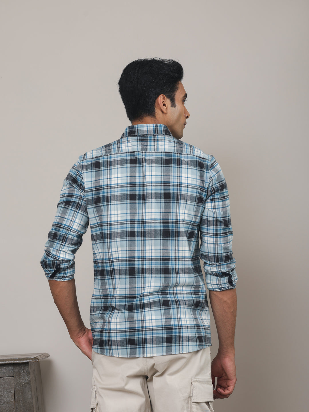 Cotton Checked Casual Shirt in Denim Blue - Comfort Fit