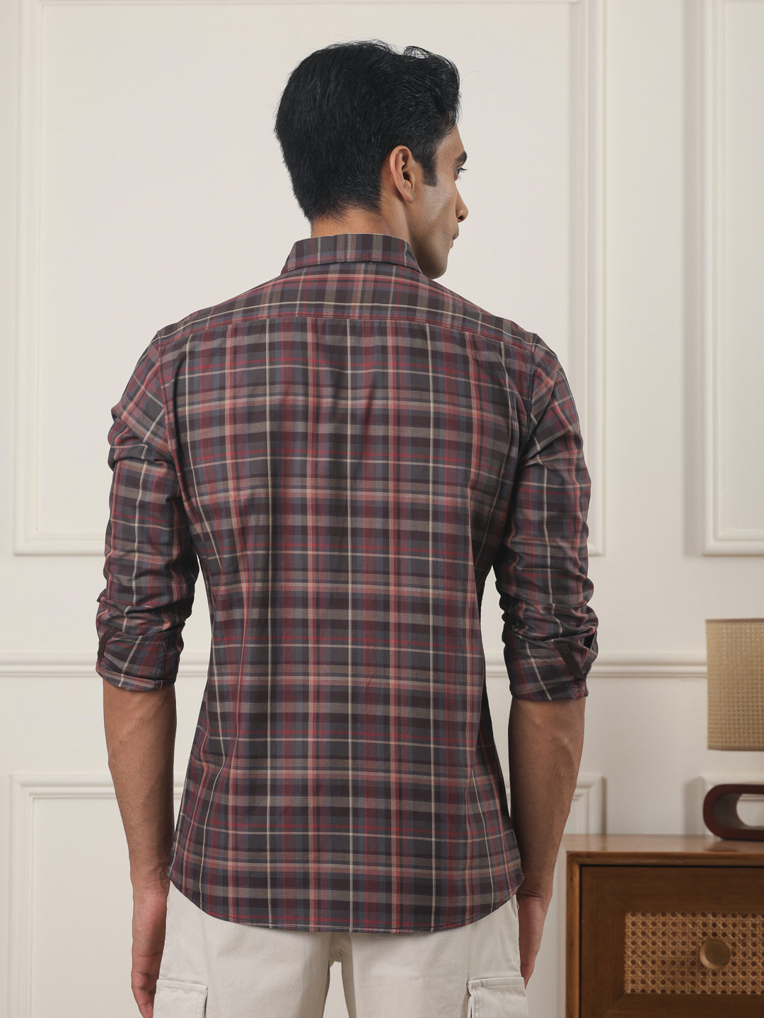 Cotton Checked Casual Shirt in Maroon - Comfort Fit