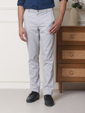 2 Way Stretch Checked Formal Trousers in Lunar Grey - Slim Fit