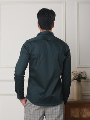 2 Way Stretch Satin Shirt in Bottle Green