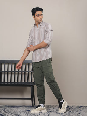 Cotton Striped Casual Shirt in Ash Grey - Comfort Fit