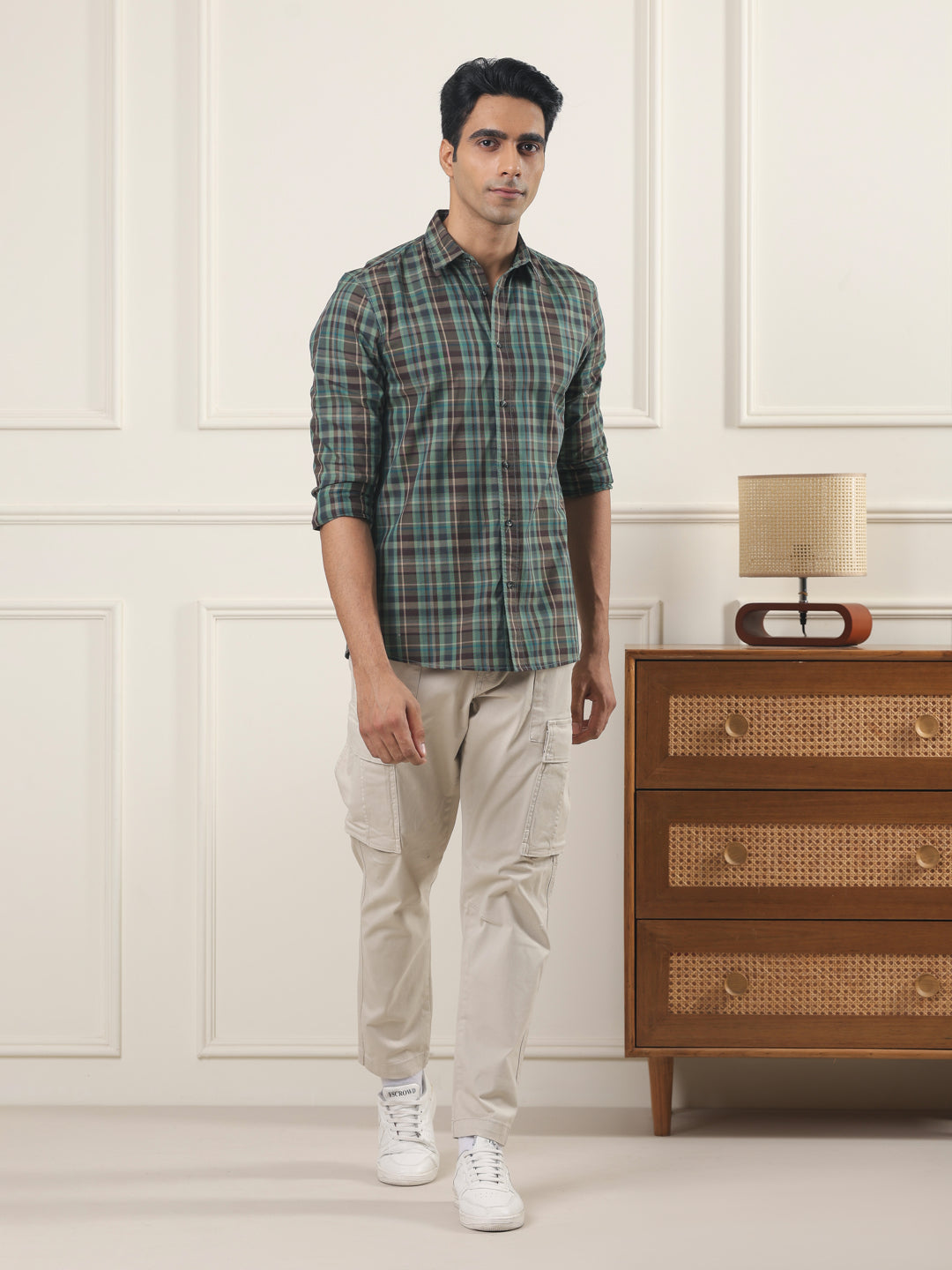 Cotton Checked Casual Shirt in Forest Green - Comfort Fit