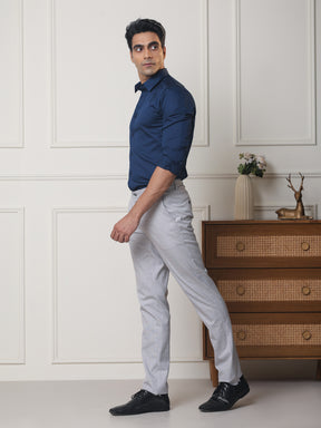 2 Way Stretch Checked Formal Trousers in Lunar Grey - Slim Fit