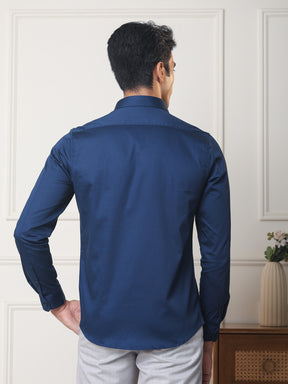 2 Way Stretch Satin Shirt in Midnight Blue