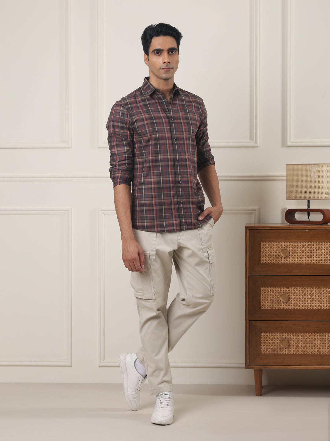 Cotton Checked Casual Shirt in Maroon - Comfort Fit