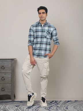 Cotton Checked Casual Shirt in Denim Blue - Comfort Fit