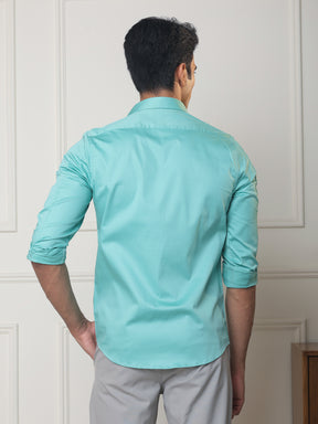 2 Way Stretch Satin Shirt in Mint