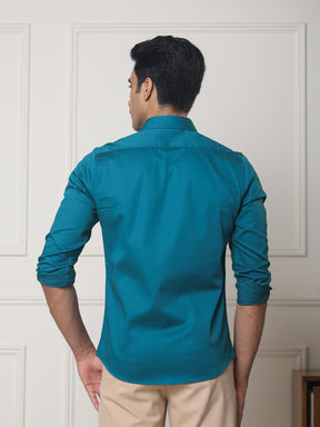 2 Way Stretch Satin Shirt in Teal