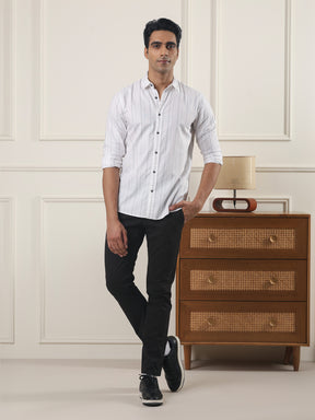 Cotton Striped Casual Shirt in White - Comfort Fit