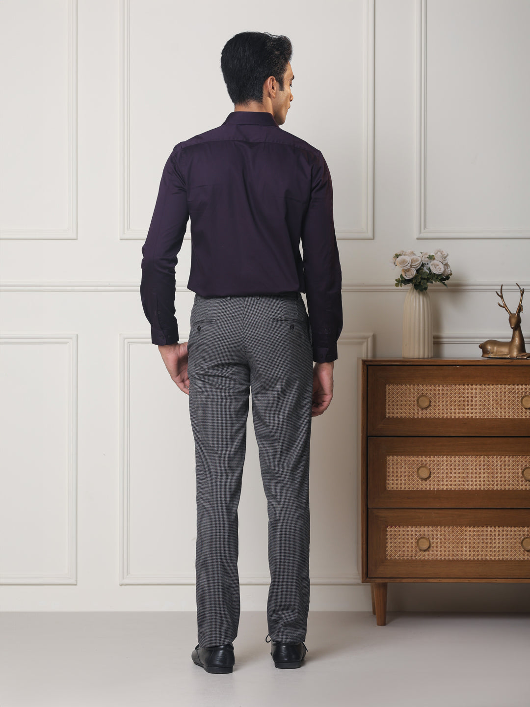 2 Way Stretch Checked Formal Trousers in Grey Violet - Slim Fit