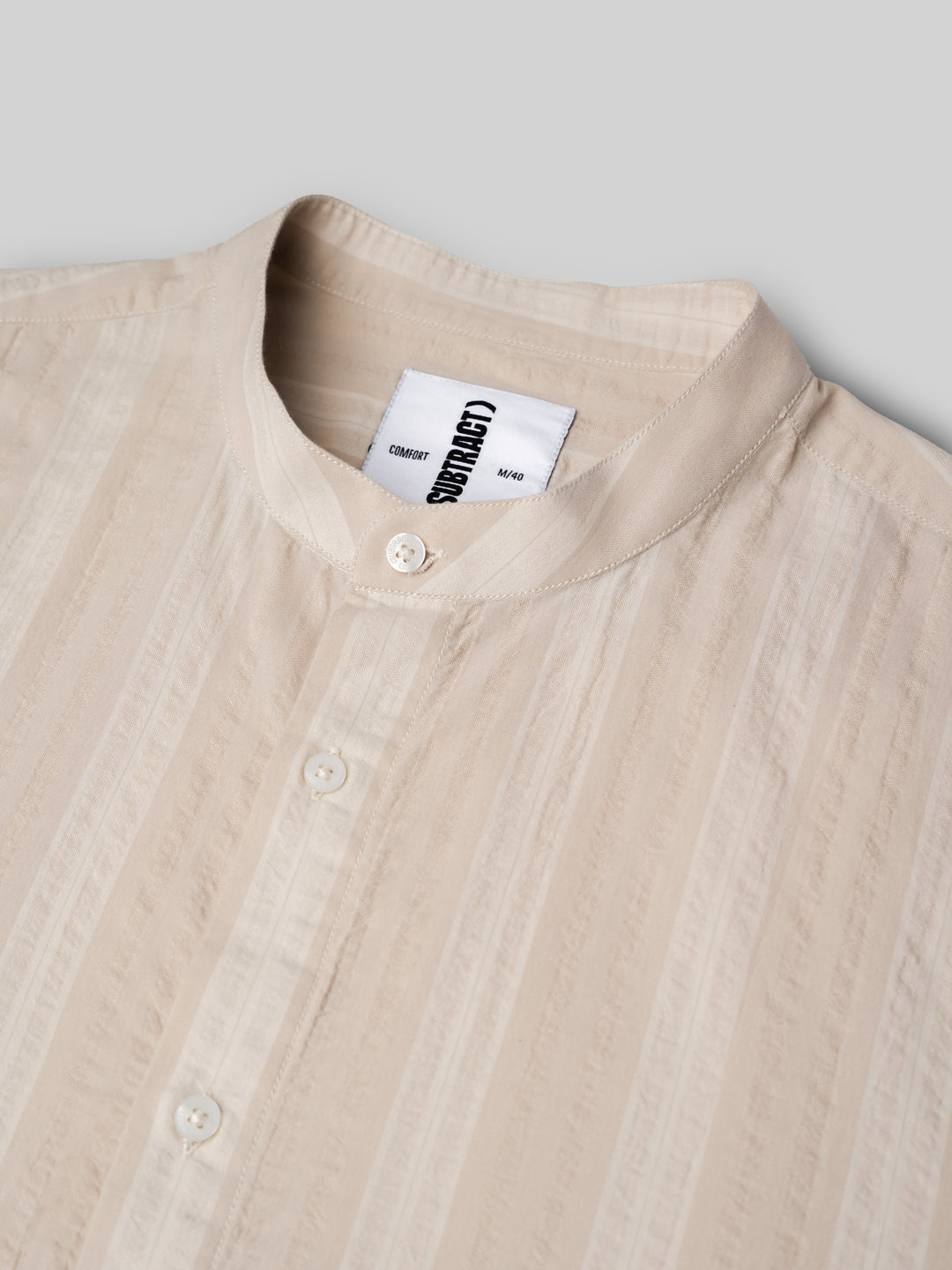 Cotton Striped Casual Shirt with Mandarin Collar in Cream  - Comfort Fit