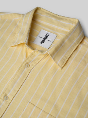 Cotton Linen Striped Casual Shirt in Lemonade - Comfort Fit