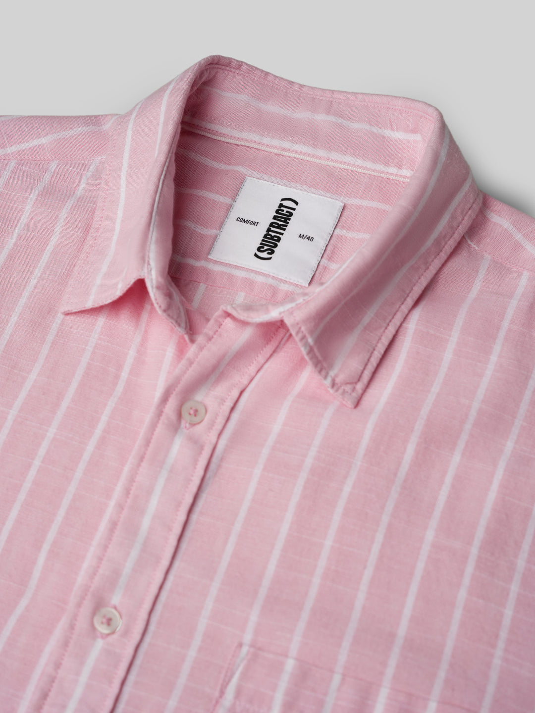 Cotton Linen Striped Casual Shirt in Light Pink - Comfort Fit