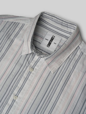 Cotton Striped Casual Shirt in Sky/White - Comfort Fit