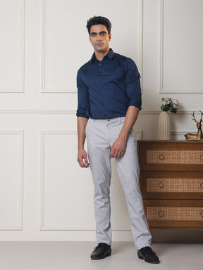 2 Way Stretch Checked Formal Trousers in Lunar Grey - Slim Fit