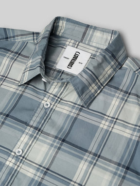 Cotton Checked Casual Shirt in Stone Blue - Comfort Fit