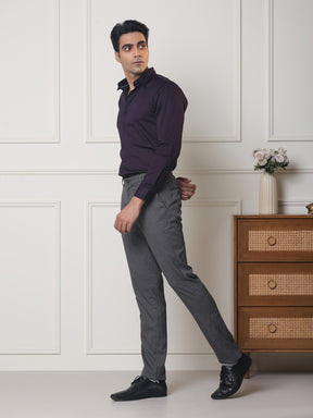 2 Way Stretch Checked Formal Trousers in Grey Violet - Slim Fit