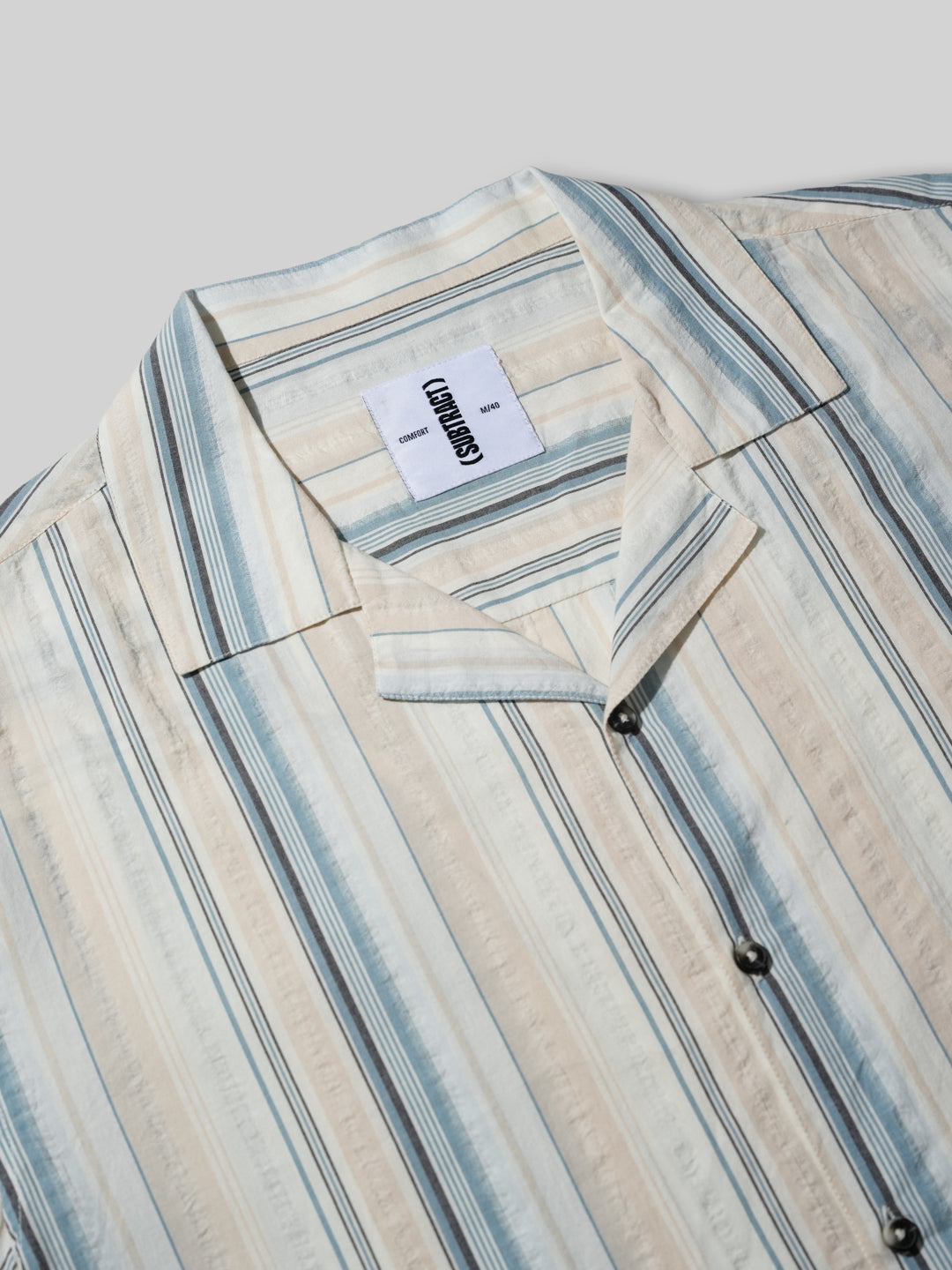 Cuban Collar Half Sleeve Striped Shirt in Beige/Blue - Comfort Fit