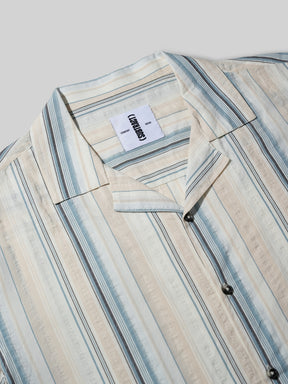 Cuban Collar Half Sleeve Striped Shirt in Beige/Blue - Comfort Fit